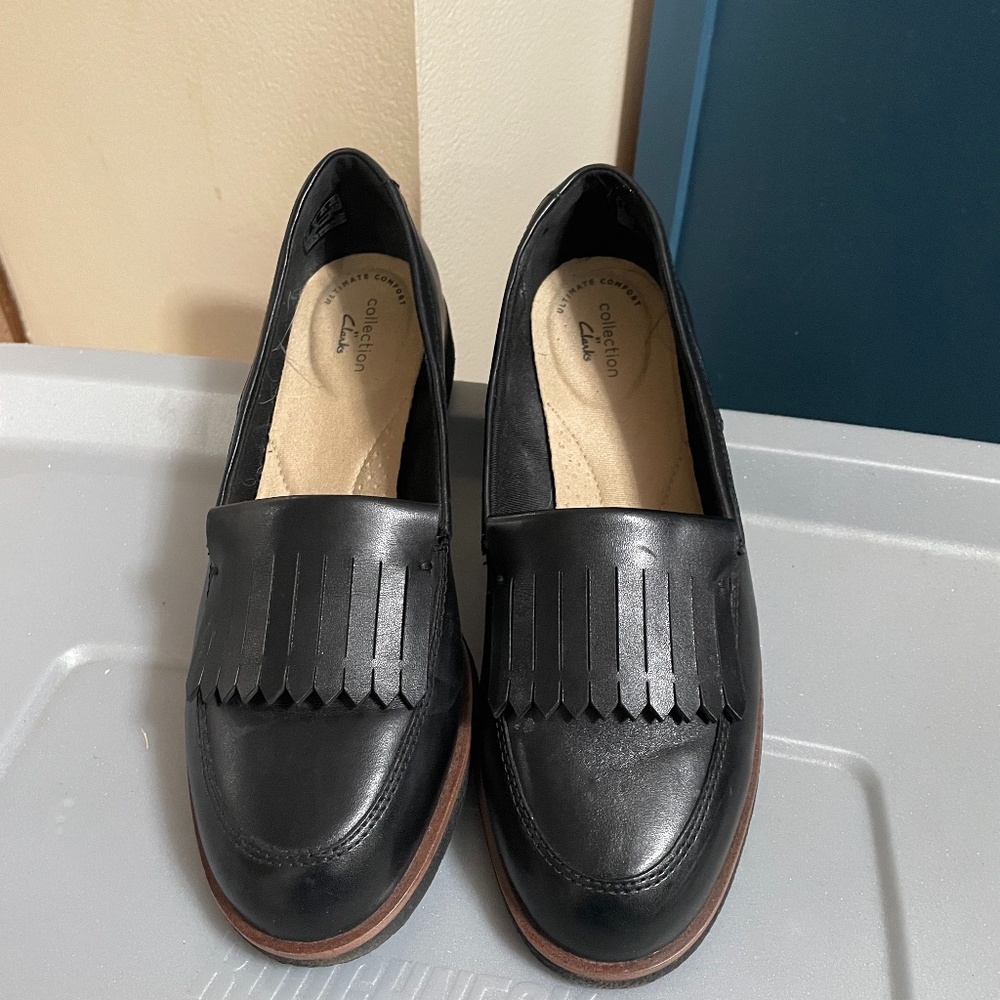 Women’s black loafers Clarks